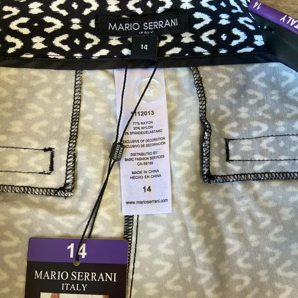 Mario Serrani Italy‎ Black White Geometric Bermuda Shorts Comfort Stretch NWT 14 - Image 4