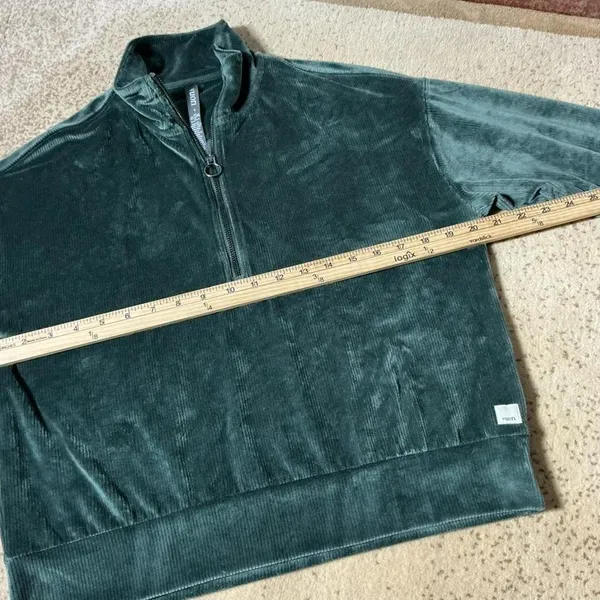 Vuori Womens Green Velour Corduroy‎ Quarter Zip Pullover Sweatshirt VW2059 Small - Image 3