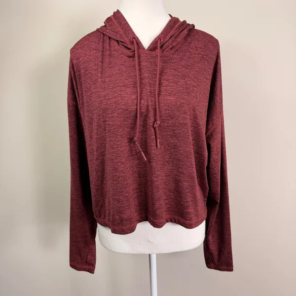 Athleta Uptempo Burgundy Heather Space Dye Cropped Active Hoodie Size Small - Image 2