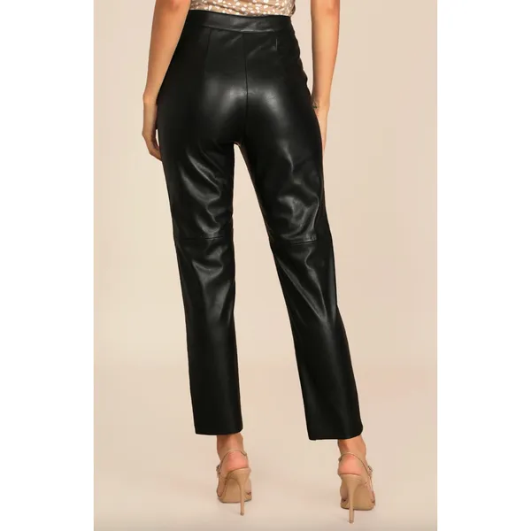 Lulus Open Minded Black Vegan Leather Pants High Waist Tapered Small NWT - Image 3