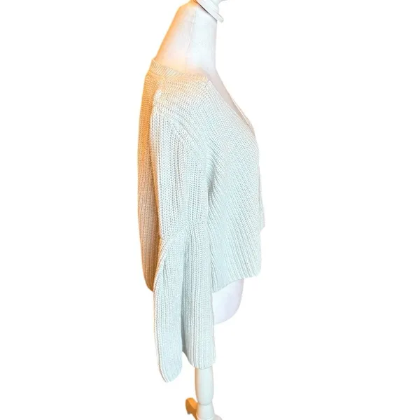 Free People Damsel Boxy Cream Chunky Knit Sweater Bell Sleeve Womens Small - Image 3