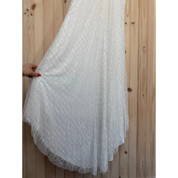 Lulus Cherished Vow White Beaded Backless Mermaid Dress Elegant Train Medium - Image 7