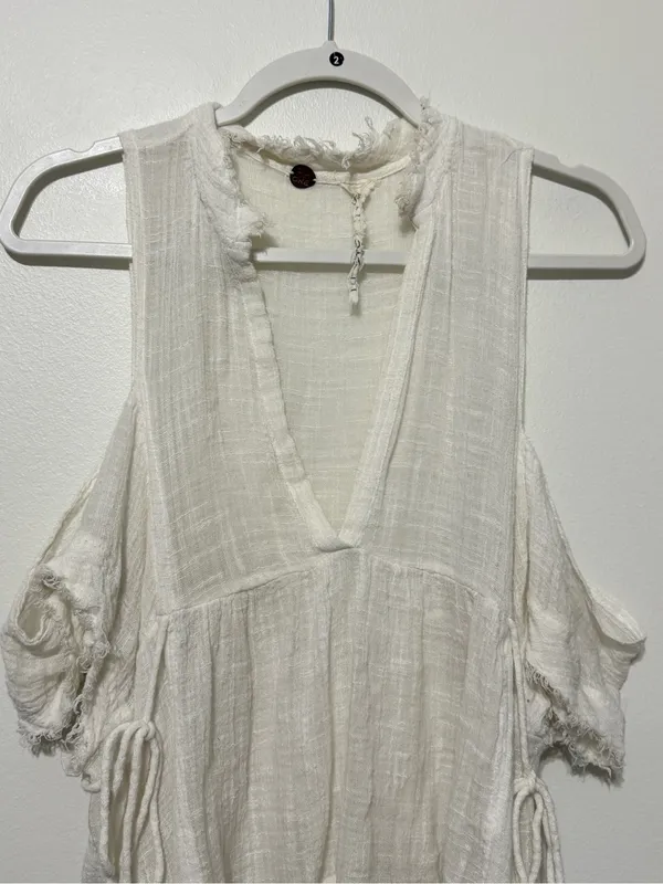 Free People One Gauze Indus Cold Shoulder Blouse Size Small Boho White Top - Image 4