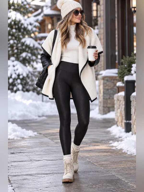 Spanx fleece LINED faux leather leggings black NEW medium - Image 3
