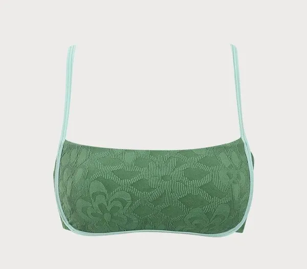 BERLOOK Dark Green Jacquard X Cross Bikini TOP ONLY 32 - Image 7