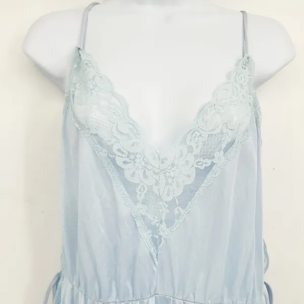 Pandora of California Womens‎ Vintage 70s Blue Lace Trim Coquette Nightgown XL - Image 3