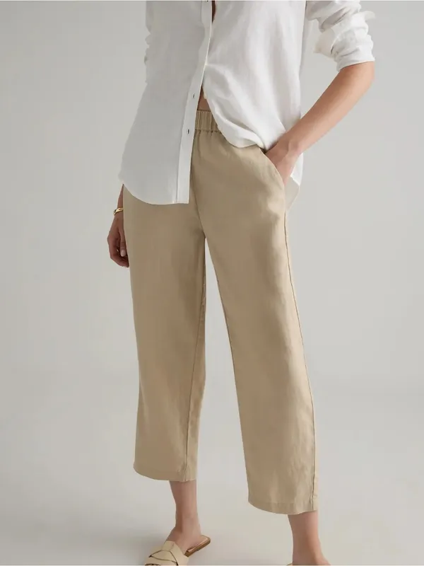 Quince 100% Linen Relaxed Pants in Beige Size XS - Image 6