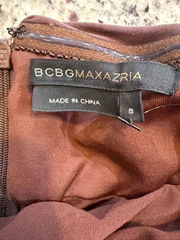 BCBGMaxAzria One-Shoulder Brown Draped Cocktail Dress - Image 4