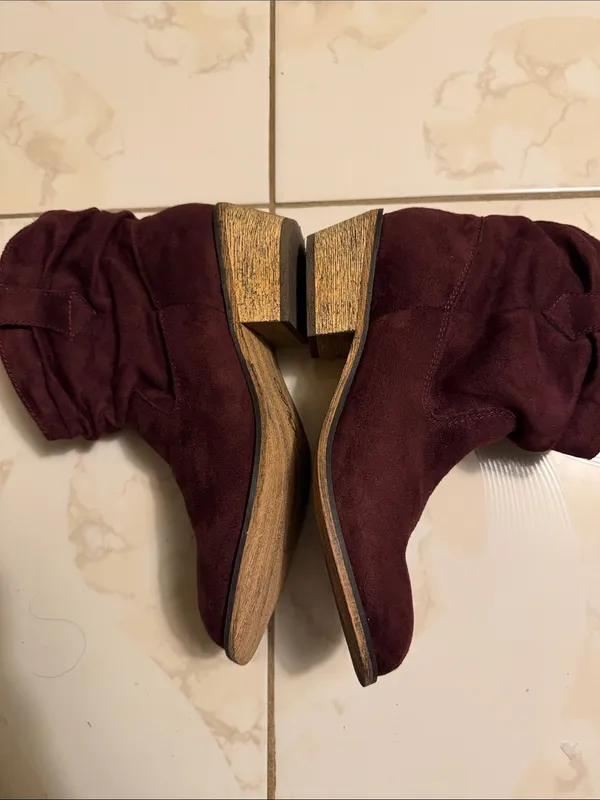 dingo Burgundy Suede Slouch Ankle Boots - Image 5