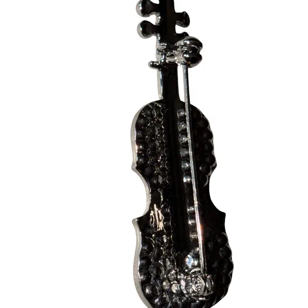 Crystal Rhinestone Violin Brooch Pin Silver - Image 6