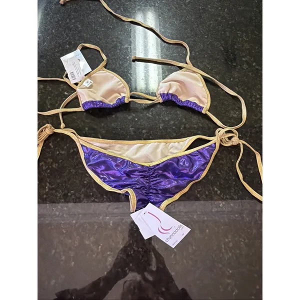 Chynna Dolls Bikini Swimwear Dancer Sz S/M Orange Purple Shimmer Gold Scrunch - Image 4