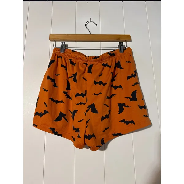Rae Dunn Halloween Bats Lounge Sleeps Shorts Women's Size M Orange Drawstring - Image 4