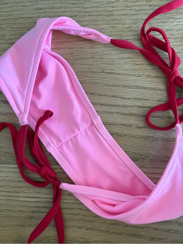 Pink Two-Tone Triangle String Bikini Set - Image 2