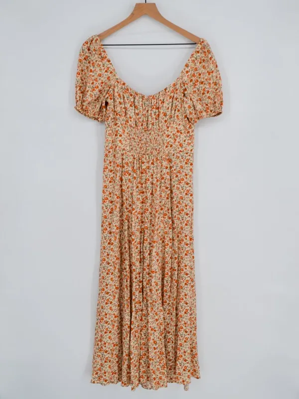 Reformation Teyana Dress Size 8 Floral Print Pink Orange Cream - Image 3