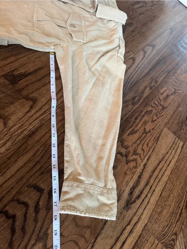 American Eagle Medium Cropped Button Down Oversized Jacket Tan Cut off Raw Edge - Image 6