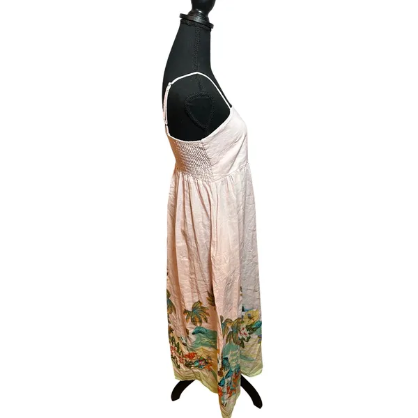 Le Ragazze Italy Linen Cotton Tropical Print Midi Dress Blush Pink Resortwear - Image 3