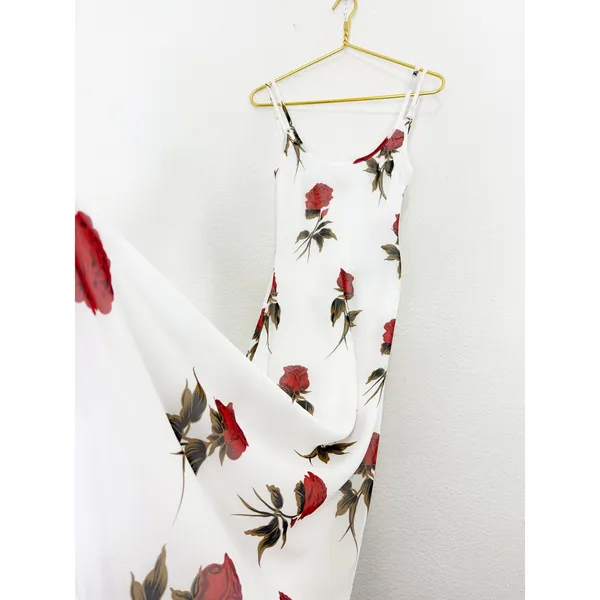 VRG Grl Rose Print White Midi Slip Dress Size 6 Romantic Wedding Feminine - Image 11