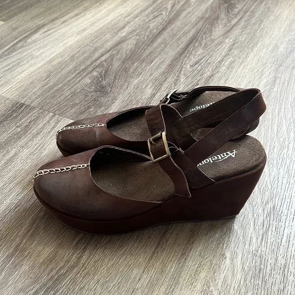 Antelope Brown Womens Boho Leather Platform Mary Jane Wedge Sandal 41 - Image 2