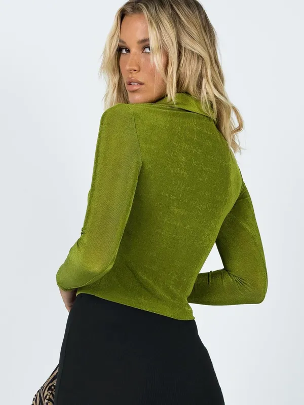 Princess Polly Green Button Up Long Sleeve Top - Image 2