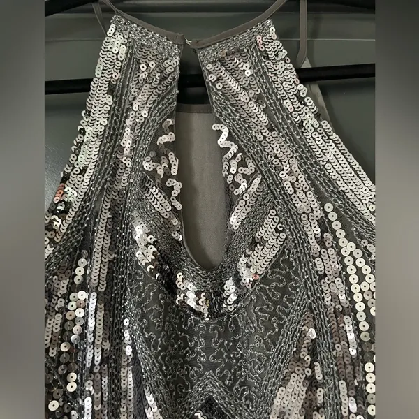 Vici Silver- Dark Gray Sequin Mini Dress - Image 4