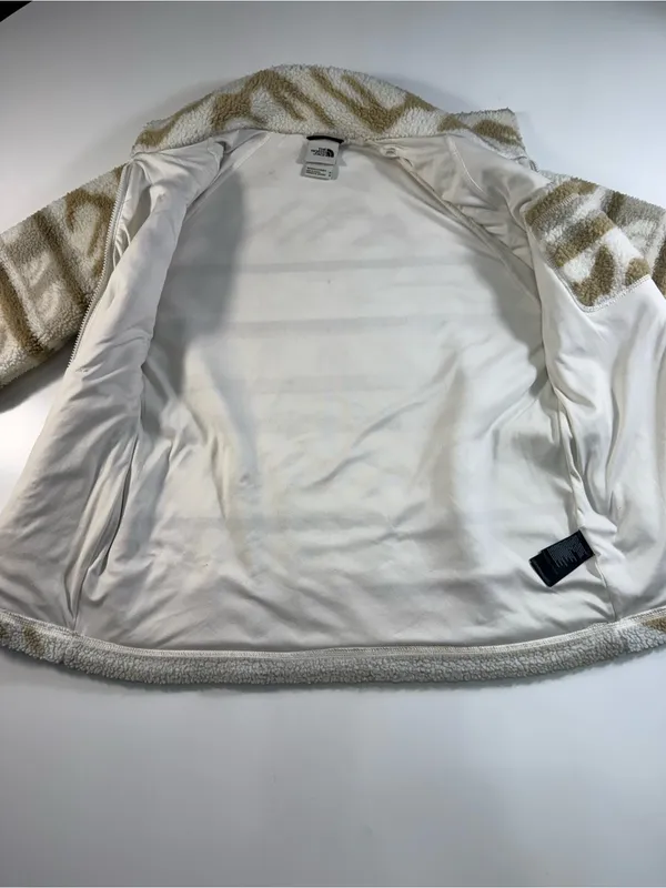 The North Face Cream & Tan Patterned Teddy Zip Jacket - Image 8