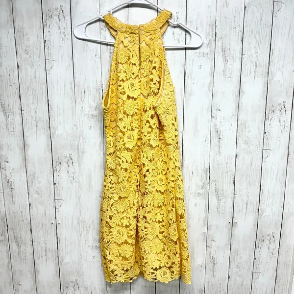 Lulus‎ Dress Women Medium Love Poem Canary Yellow Lace Overlay Sleeveless Mini - Image 6