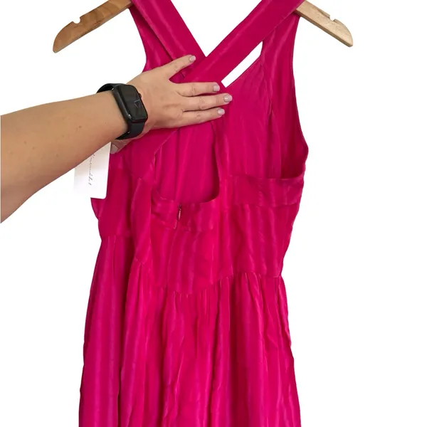 Anthropologie Line & Dot New Pink Fuchsia Striped Midi Sun Dress Size M - Image 9