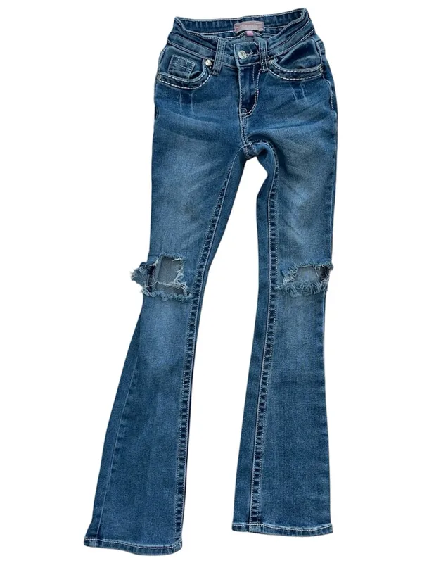 VTG Y2K Style Bamboo Low Rise Flare / Bootcut Jeans Size 00 - Image 3
