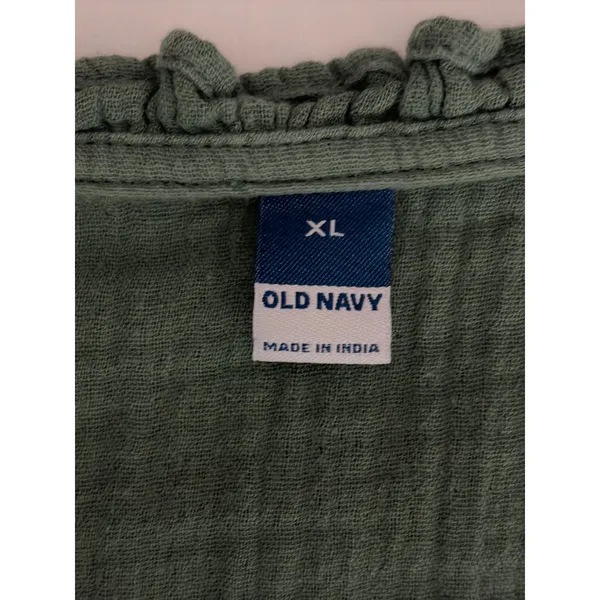 Old Navy Sage Green Gauze Babydoll Mini Dress XL V-Neck Short Sleeve Pockets - Image 5
