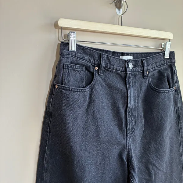 Pacsun nora wide leg black jeans raw hem women's size 28 100% cotton pants - Image 3