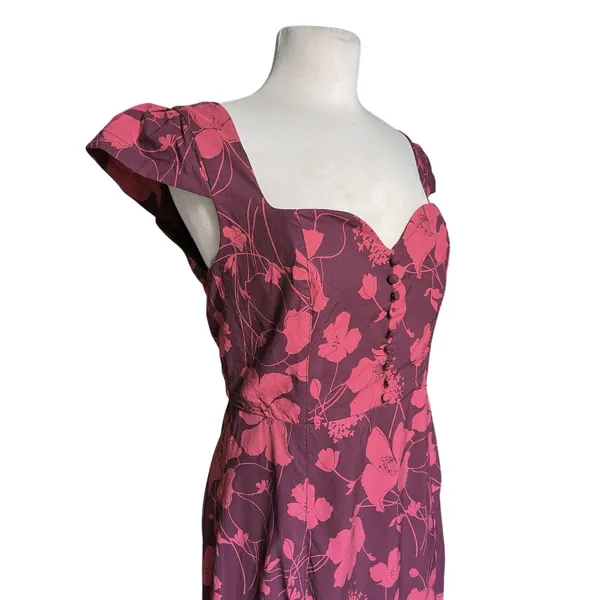 ANTHROPOLOGIE Women’s Cisely Burgundy Floral Trumpet Midi Dress - Image 3
