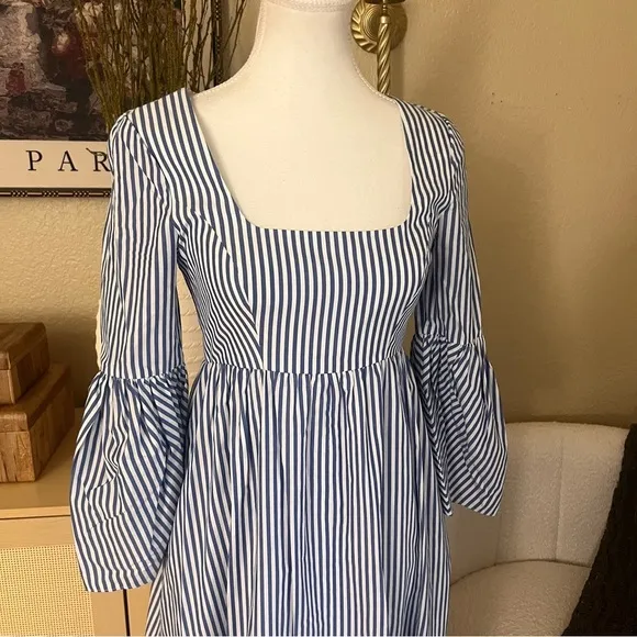 STAUD Blue White Striped Plumeria Long Dress Cottage Cotton‎ Size 00 - Image 4