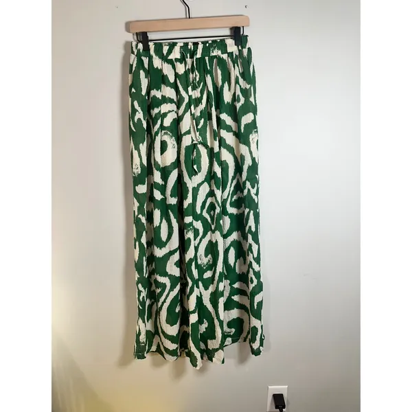 Cider Green Abstract Ikat Print Wide Leg Drawstring Pants‎ Womens Medium - Image 2