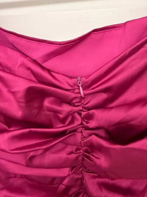 Glam Pink Satin Ruched Mini Dress - Image 3