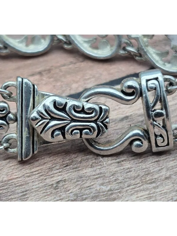 Silver Tone Ornate Heart Scroll Filigree Link Bracelet 7” Magnetic Clasp - Image 7