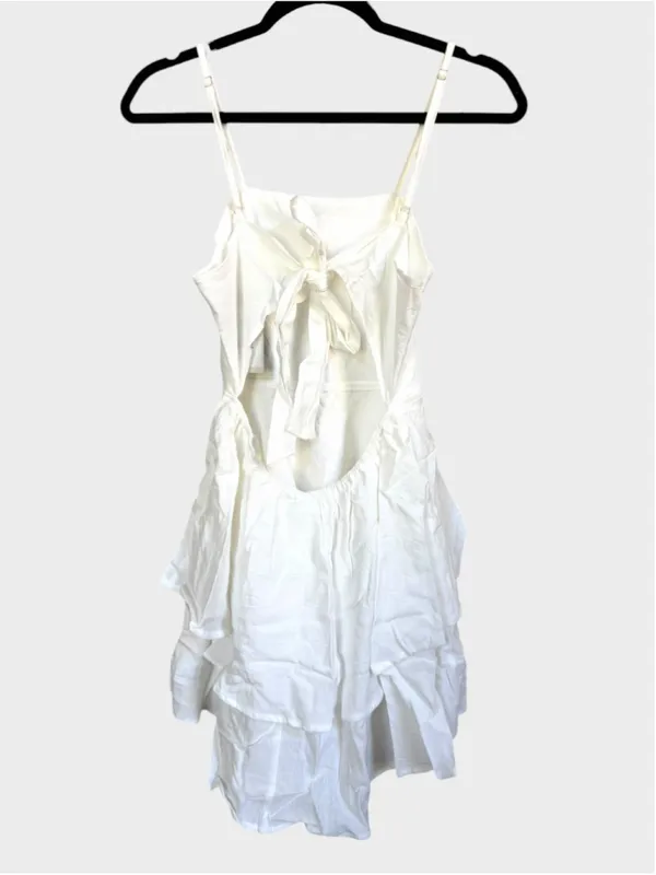 Size S Halara 100% Cotton Tie Back Ruffled Tiered Mini Dress White - Image 2