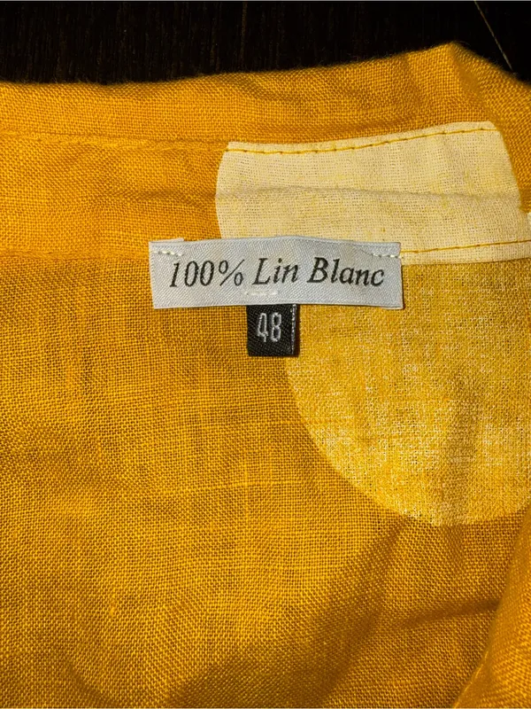 Linen Mustard Yellow Polka Dot Button Front Shirt Dress Tunic Boho Pockets XL - Image 6