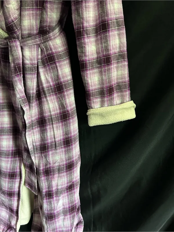 UGG Women's Plush Purple Plaid Robe with Sherpa Trim SM - Image 5