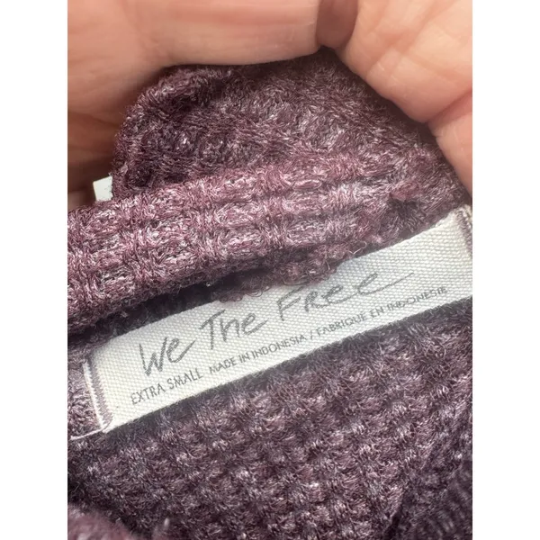 FREE PEOPLE We The Free Westend Purple Waffle Knit Thermal Top pocket Sz XS - Image 11