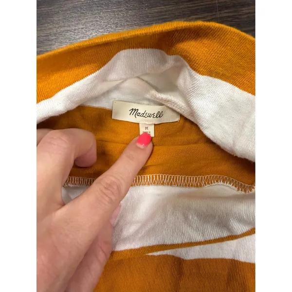 Madewell Striped Mock Neck Button Sleeve Top Women's Medium Mustard Cream - Image 2
