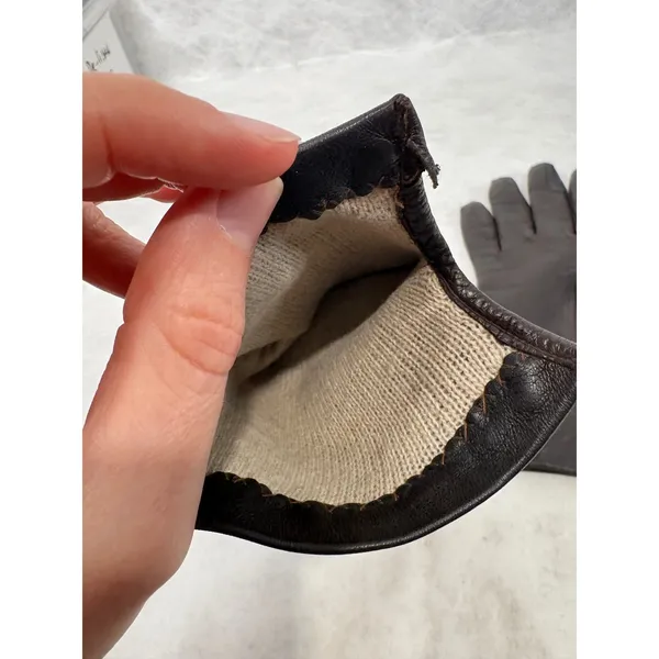 Vintage Dark Brown Leather Gloves Knit Lined Small Medium Winter Classic Brown - Image 5