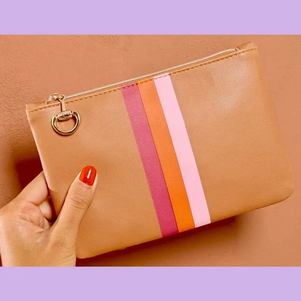 NEW Ipsy Striped Tan Cosmetic Bag - Image 9