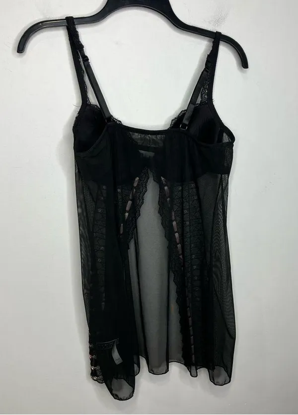 Donna l’oren gold label open front lingerie black floral detail women size large - Image 6
