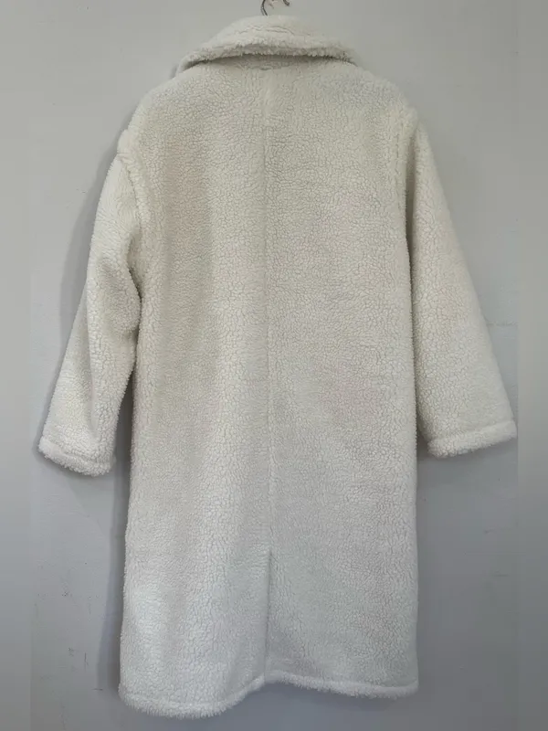 Fabletics Cream Teddy Longline Coat - Image 4