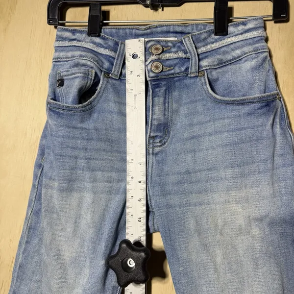 KanCan Maurices Women Size 24 Light Wash Flare Jeans Raw Hem Stretch Blue Denim - Image 5
