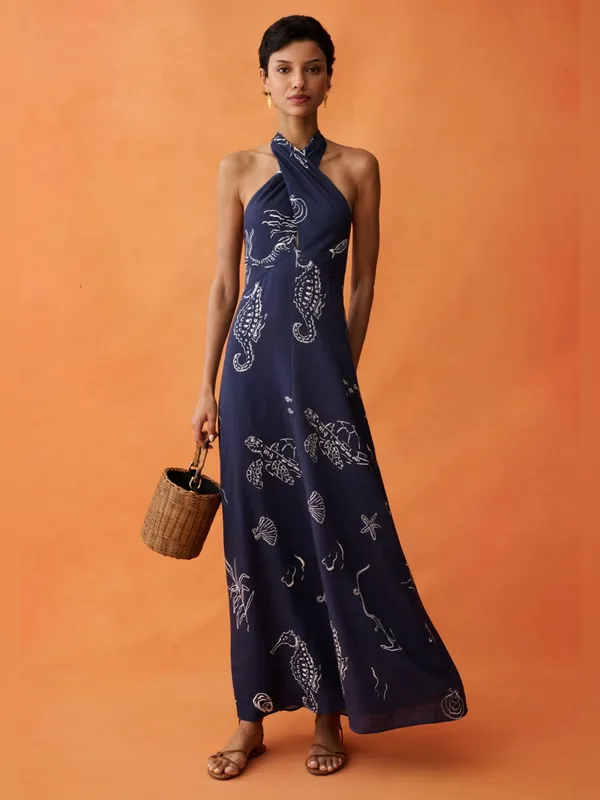 NWT Few Moda Oceana Dress size 2 ANAYA midnight maritime linen maxi navy blue - Image 5