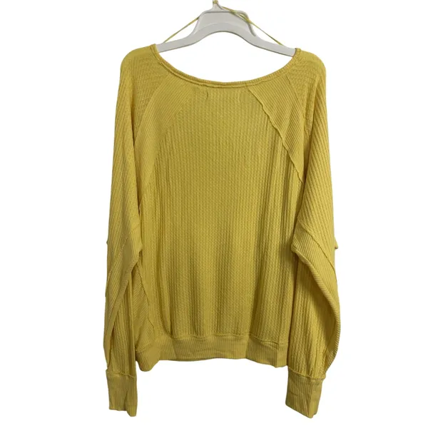 Free People We the Free Yellow Santa Clara V-Neck Oversized Thermal M Slouchy - Image 3