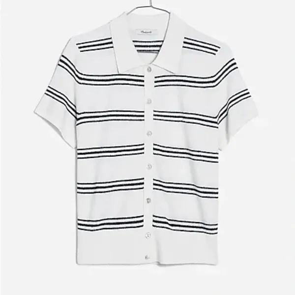 053- Madewell Polo Sweater Short Sleeve in Stripe Size XS - Image 4