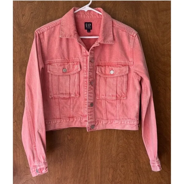 GAP sz S Oversized Pink Washed Denim Jean Jacket Baggy Streetwear Heavy Staple - Image 4