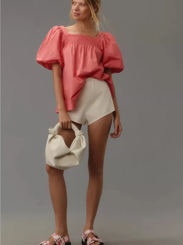 Maeve Anthropologie Puff-Sleeve Smocked Blouse Womens S Pink NWT - Image 3